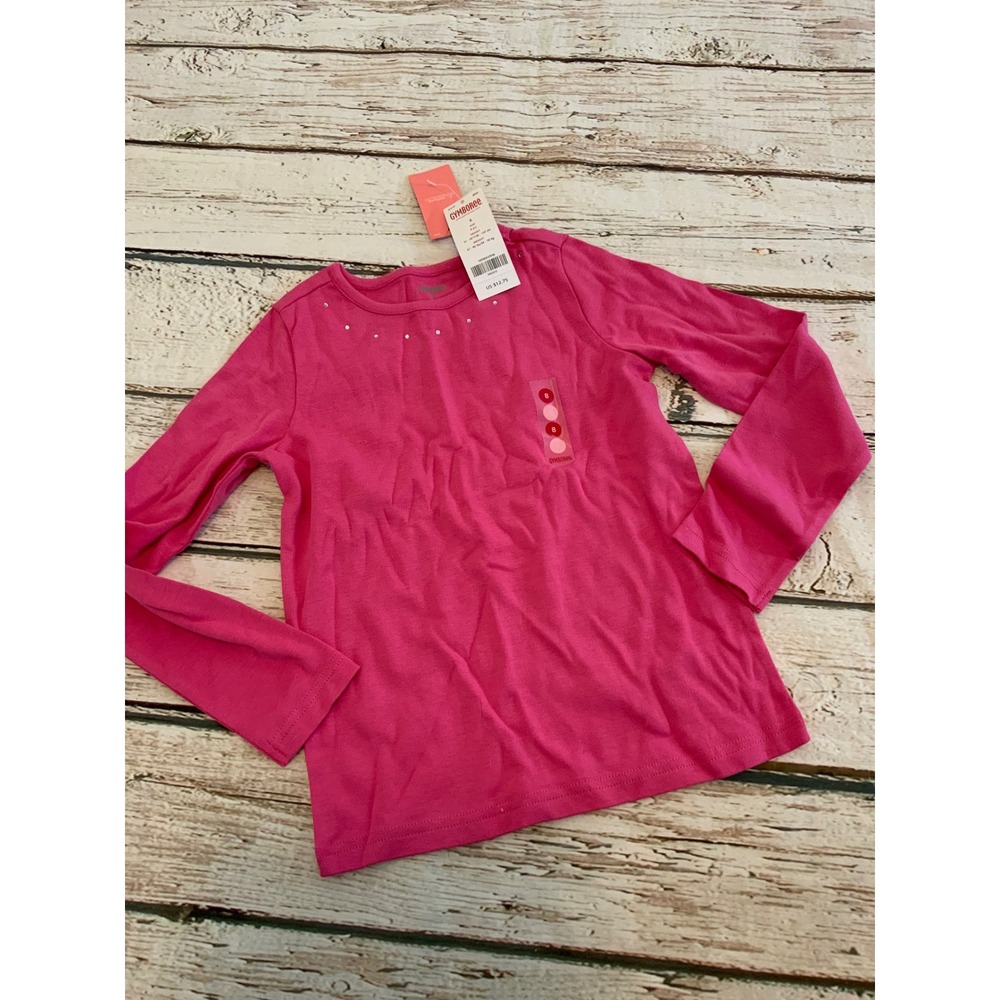 Gymboree Girls Size 8 Pink Long Sleeve Rhinestone Embellished Tee Shirt NWT